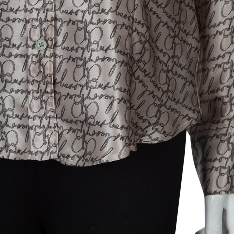 Pre Owned Burberry Grey Silk Button Down Blouse L