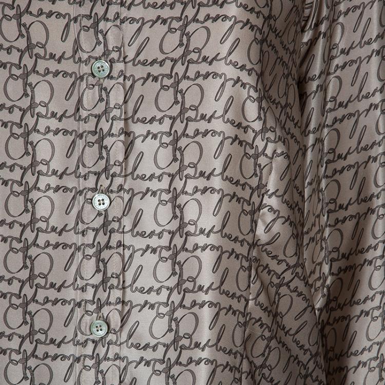 Pre Owned Burberry Grey Silk Button Down Blouse L