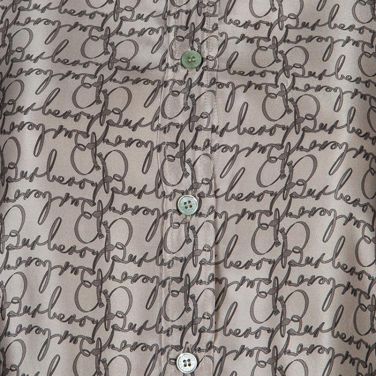 Pre Owned Burberry Grey Silk Button Down Blouse L