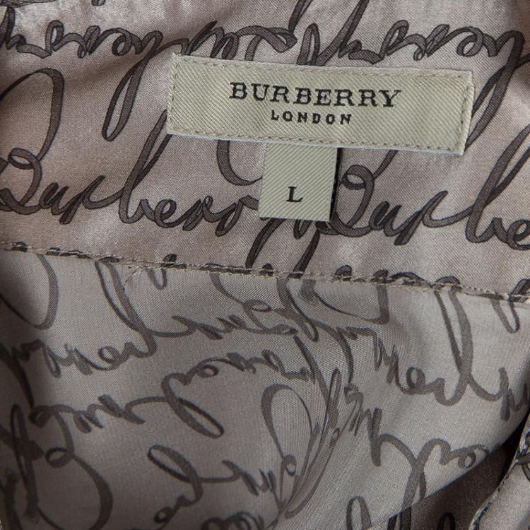 Pre Owned Burberry Grey Silk Button Down Blouse L