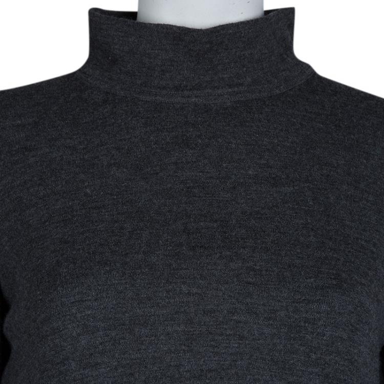 Pre Owned Burberry Grey Wool Drop Waist Zip Front Dress M