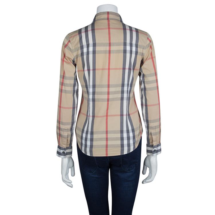 Pre Owned Burberry Beige Novacheck Long Sleeve Buttondown Cotton Shirt S