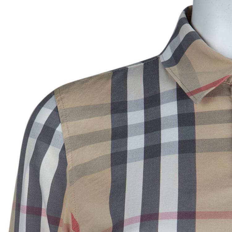 Pre Owned Burberry Beige Novacheck Long Sleeve Buttondown Cotton Shirt S