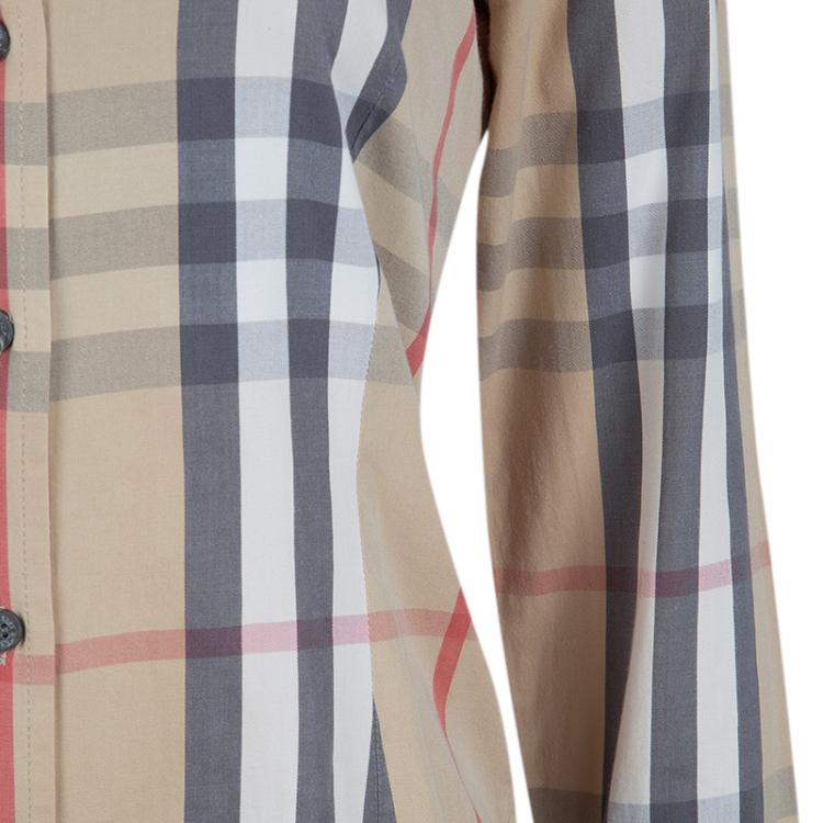 Pre Owned Burberry Beige Novacheck Long Sleeve Buttondown Cotton Shirt S