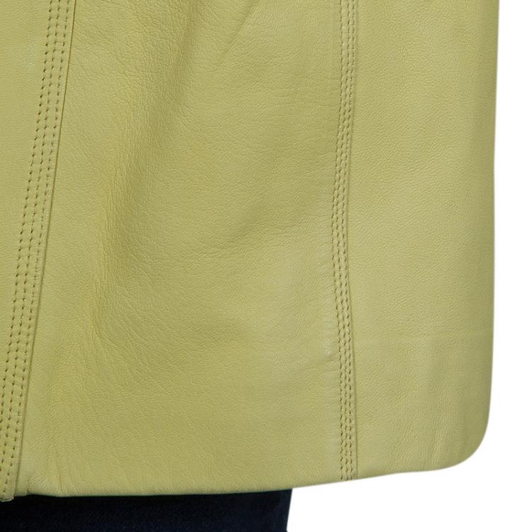 Pre Owned Burberry London Pastel Yellow Leather Belted Trench Coat S