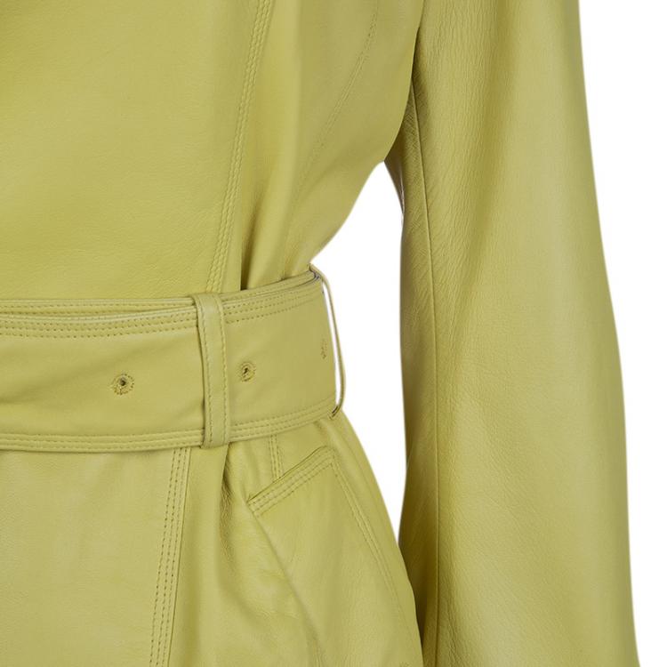 Pre Owned Burberry London Pastel Yellow Leather Belted Trench Coat S