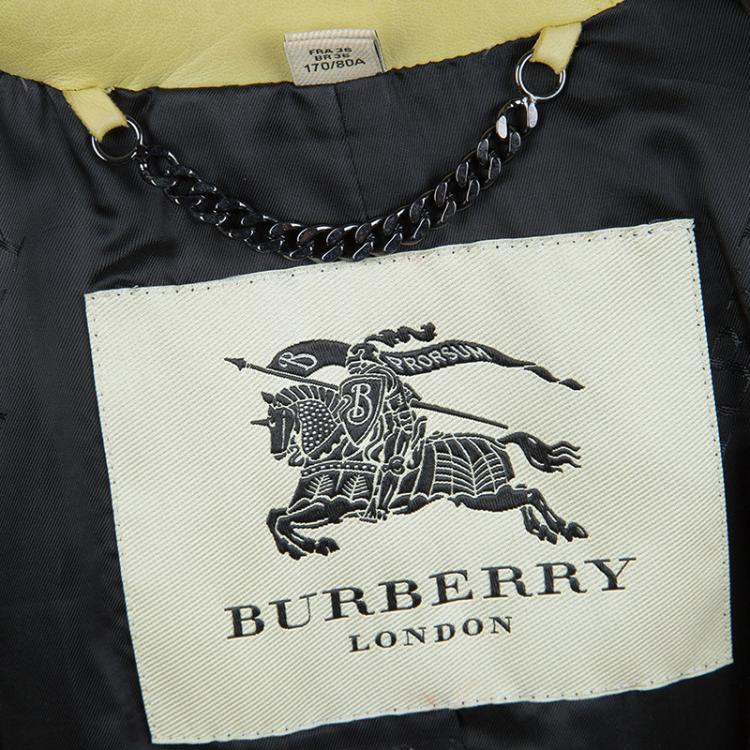 Pre Owned Burberry London Pastel Yellow Leather Belted Trench Coat S