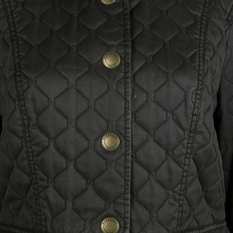 Pre Owned Burberry Brit Olive Green Quilted Geometric Pattern Detail Jacket L