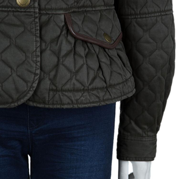 Pre Owned Burberry Brit Olive Green Quilted Geometric Pattern Detail Jacket L