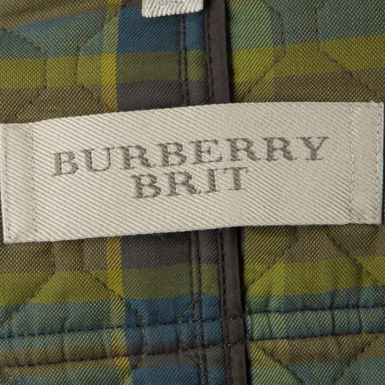 Pre Owned Burberry Brit Olive Green Quilted Geometric Pattern Detail Jacket L
