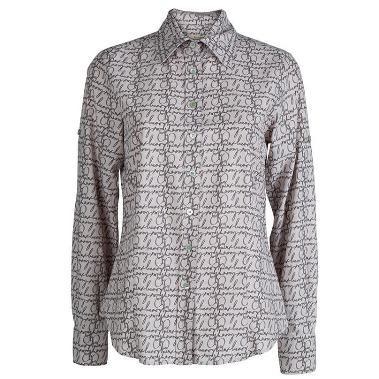 Pre Owned Burberry Beige Monogram Print Cotton Long Sleeve Buttondown Shirt M  