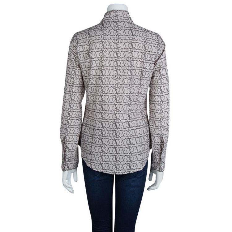 Pre Owned Burberry Beige Monogram Print Cotton Long Sleeve Buttondown Shirt M  