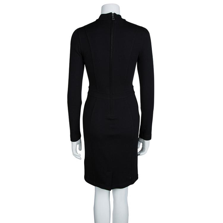 Pre Owned Burberry Black Wool Mandarin Collar Long Sleeve Dress M