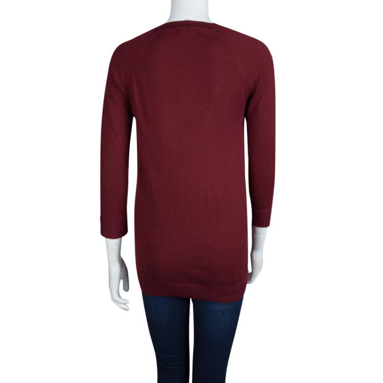 مملوكة مسبقًا Burberry Brit Burgundy Long Sleeve V Neck Sweater S