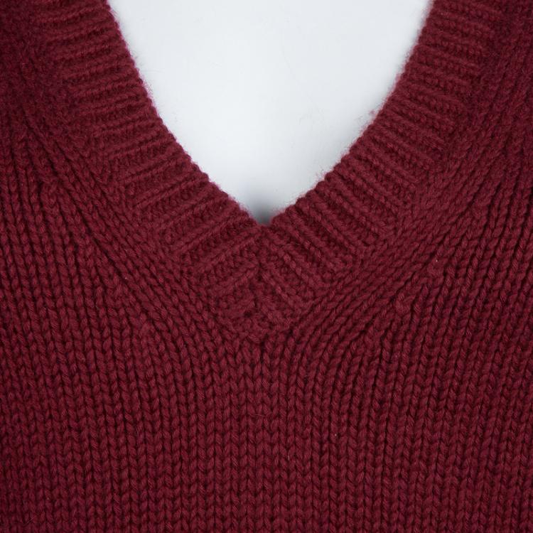 مملوكة مسبقًا Burberry Brit Burgundy Long Sleeve V Neck Sweater S