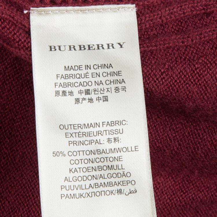 مملوكة مسبقًا Burberry Brit Burgundy Long Sleeve V Neck Sweater S