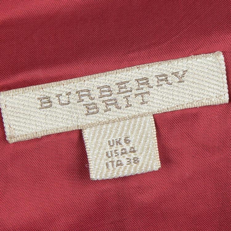 Pre Owned Burberry Red Checked Short Sleeve Wool Dress S