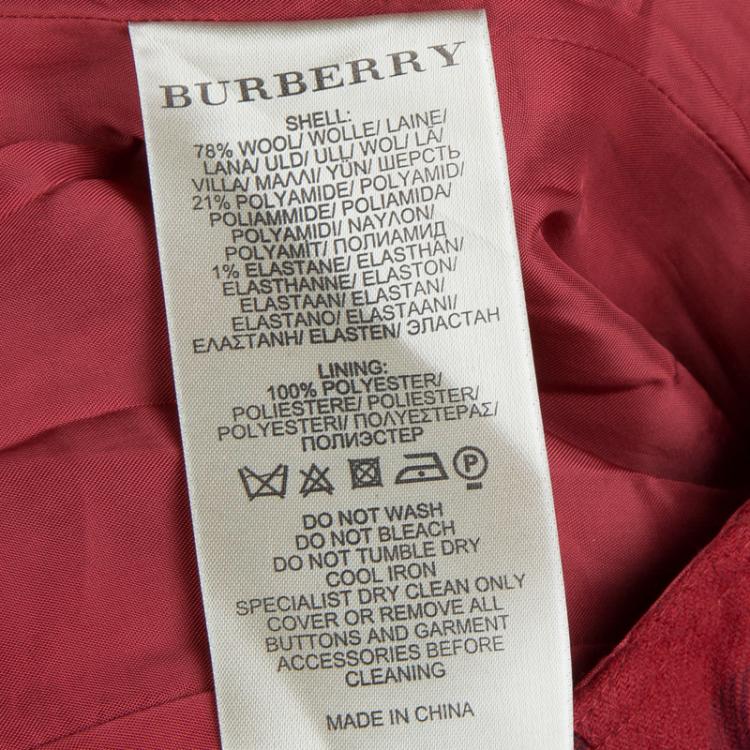 Pre Owned Burberry Red Checked Short Sleeve Wool Dress S