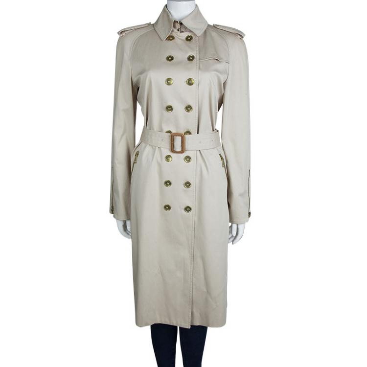 Pre Owned Burberry Beige Cotton Double Breasted Belted Trench Coat M