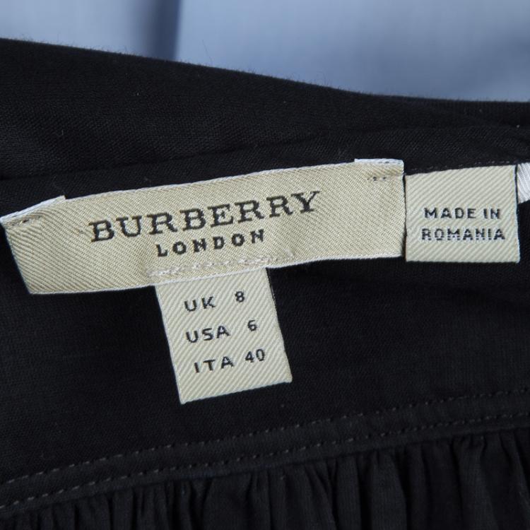 Pre Owned Burberry Black Cotton Gathered Pintuck Detail Long Sleeve Top S