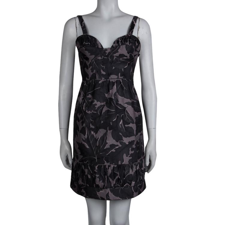 Pre Owned Burberry Grey Floral Jacquard Bustier Dress S