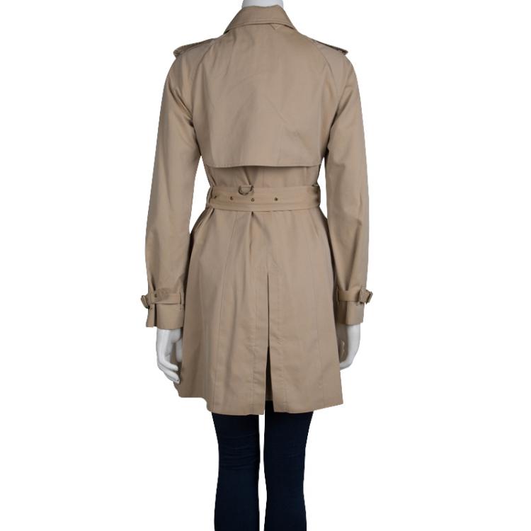 Pre Owned Burberry Beige Cotton Double Breasted Belted Trench Coat S