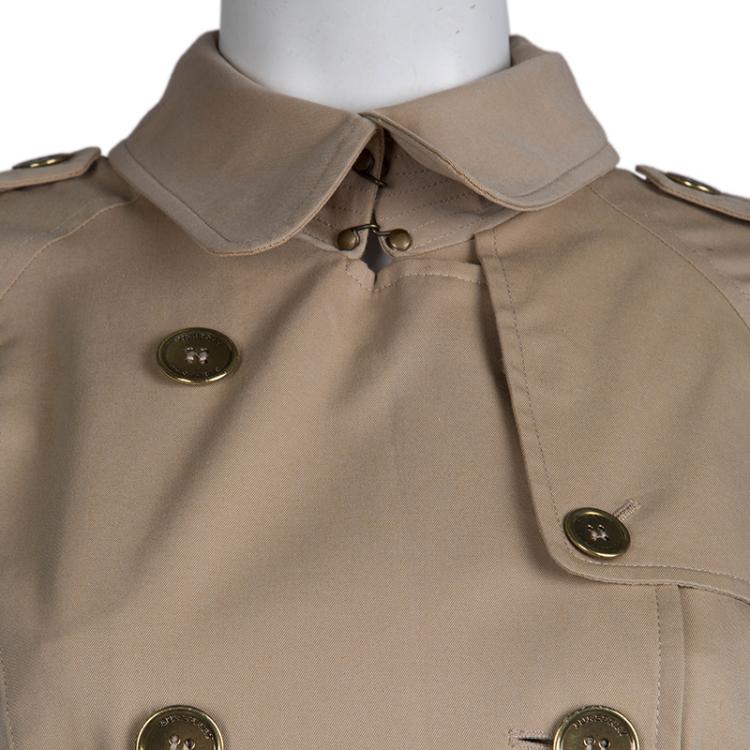 Pre Owned Burberry Beige Cotton Double Breasted Belted Trench Coat S