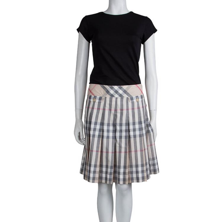 Burberry London Beige Nova Check Cotton Pleated Skirt M Burberry | TLC