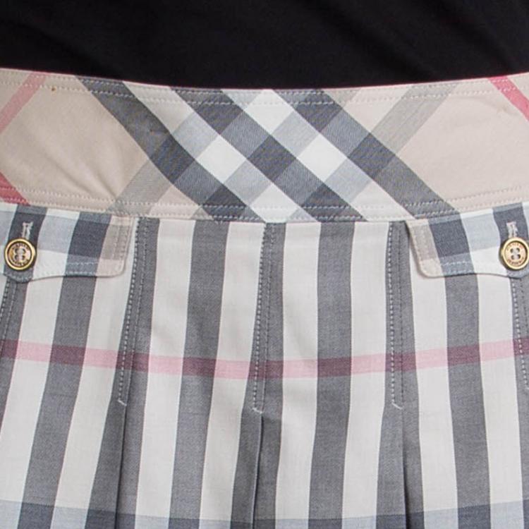 Pre Owned Burberry London Beige Nova Check Cotton Pleated Skirt M
