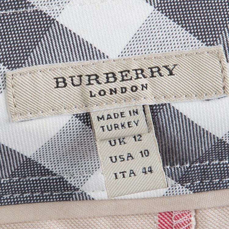 Pre Owned Burberry London Beige Nova Check Cotton Pleated Skirt M