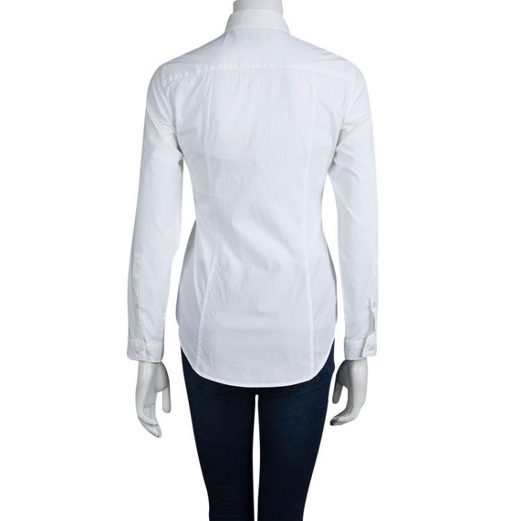 Pre Owned Burberry White Cotton Novacheck Cuff Button Front Shirt XS