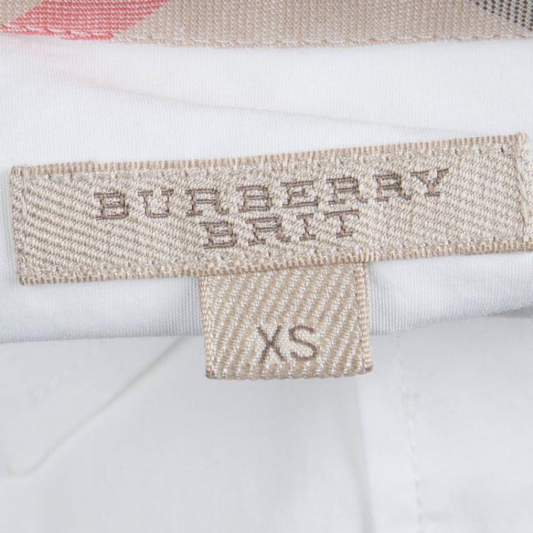 Pre Owned Burberry White Cotton Novacheck Cuff Button Front Shirt XS