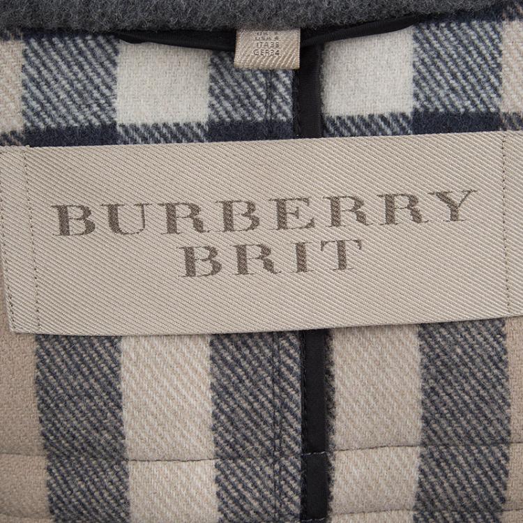 Pre Owned Burberry Brit Grey Wool Fur Trim Coat S