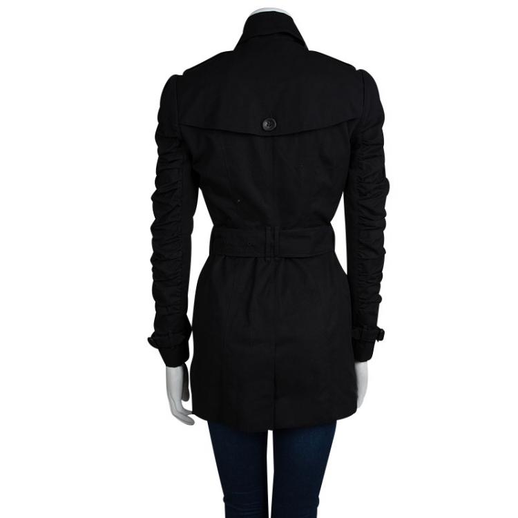 مملوكة مسبقًا Burberry London Black Cotton Ruched Sleeve Detail Trench Coat S 