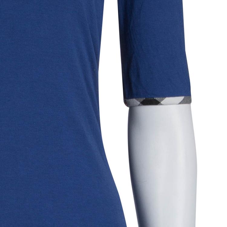 Pre Owned Burberry Brit Blue Jersey Novacheck Trim Detail Top S