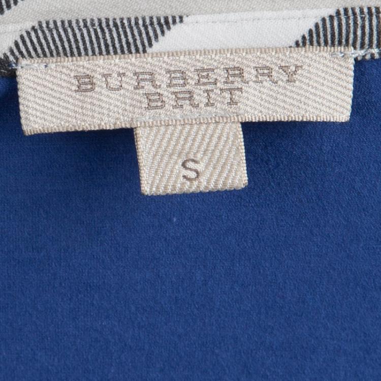 Pre Owned Burberry Brit Blue Jersey Novacheck Trim Detail Top S