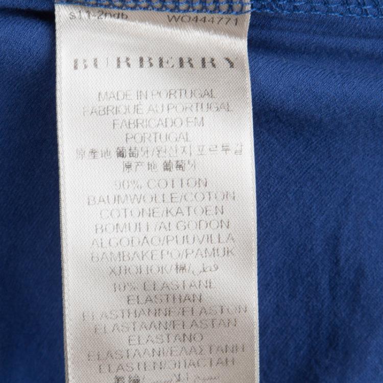 Pre Owned Burberry Brit Blue Jersey Novacheck Trim Detail Top S