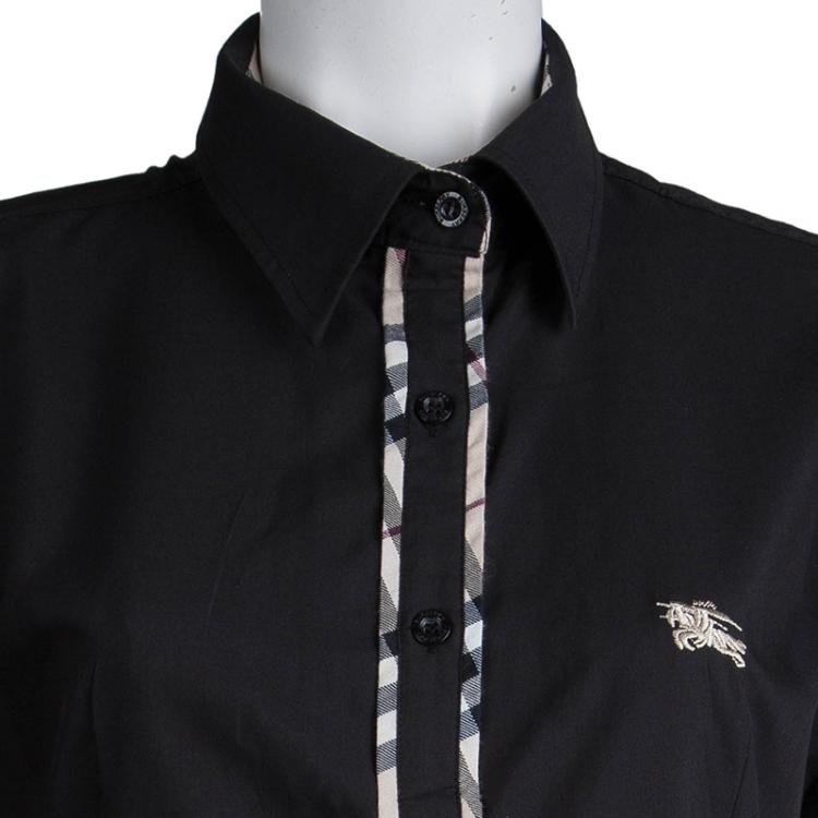 مملوكة مسبقًا Burberry Black Nova Check Trim Short Sleeve Button Front Shirt XL