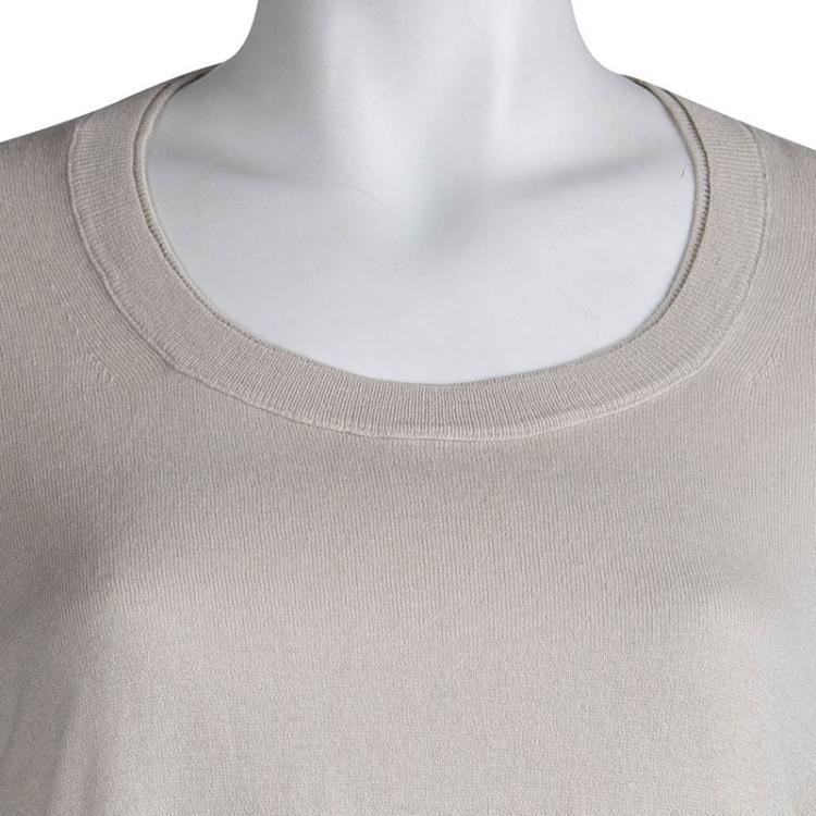 Pre Owned Burberry Beige Novacheck Trim Crew Neck Sweater M
