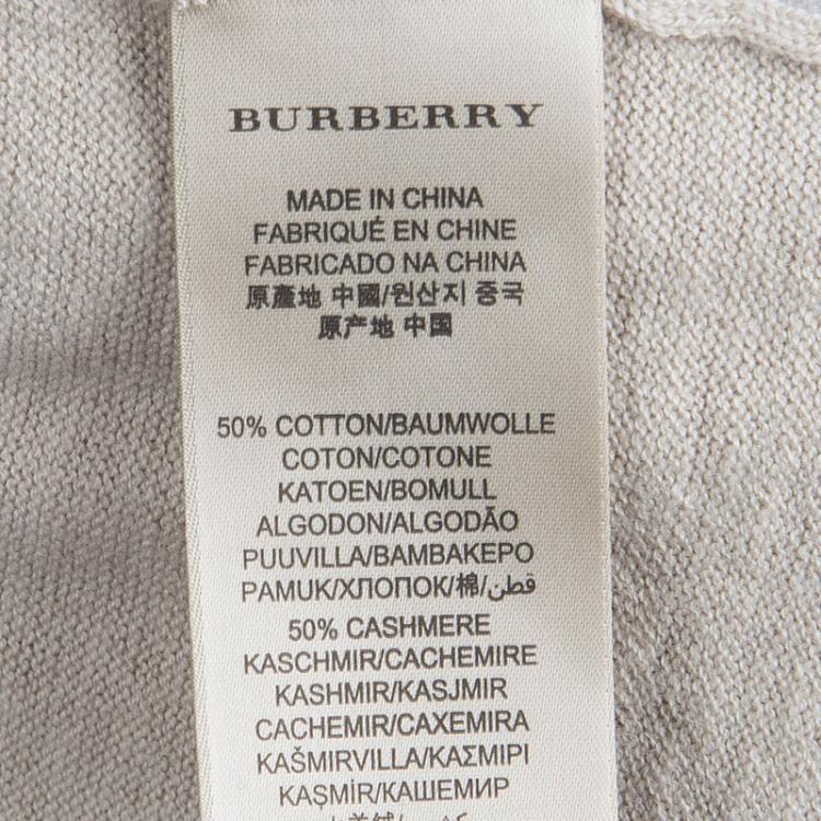 Pre Owned Burberry Beige Novacheck Trim Crew Neck Sweater M