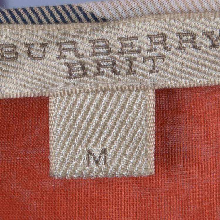 Pre Owned Burberry Brit Orange Cotton Gathered High Waist Beach Dress M