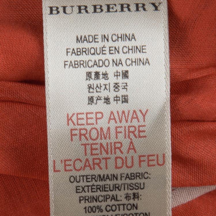 Pre Owned Burberry Brit Orange Cotton Gathered High Waist Beach Dress M