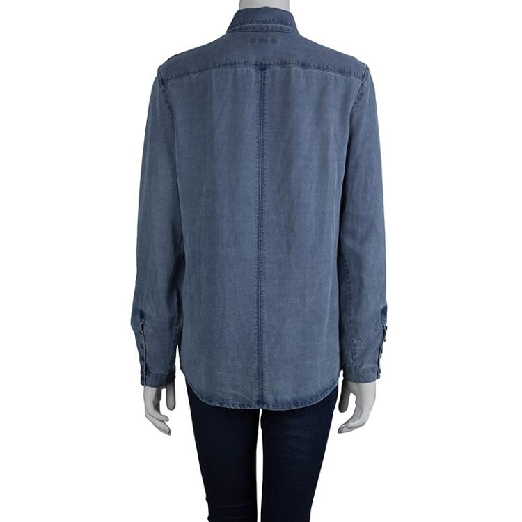 Pre Owned Burberry Blue Buttoned Down Long Sleeve Denim Shirt M