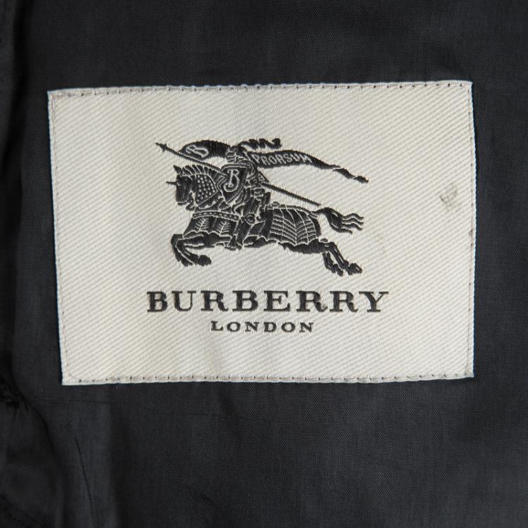 Pre Owned Burberry Black Diamond Quilted Leather Trim Detail Coat M
