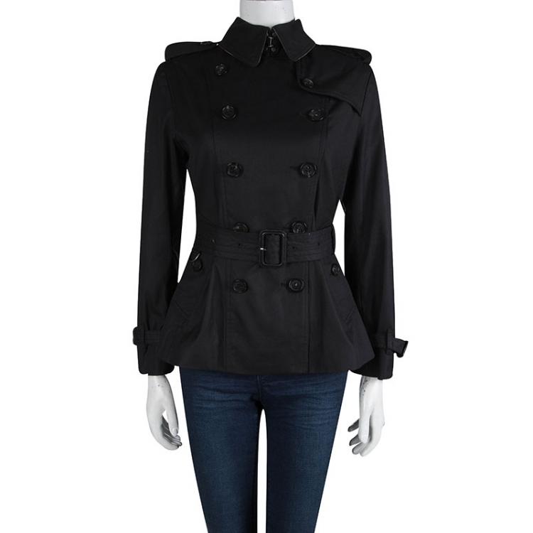 Pre Owned Burberry Black Sandringham Double Breasted Belted Coat S