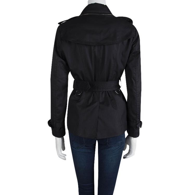Pre Owned Burberry Black Sandringham Double Breasted Belted Coat S