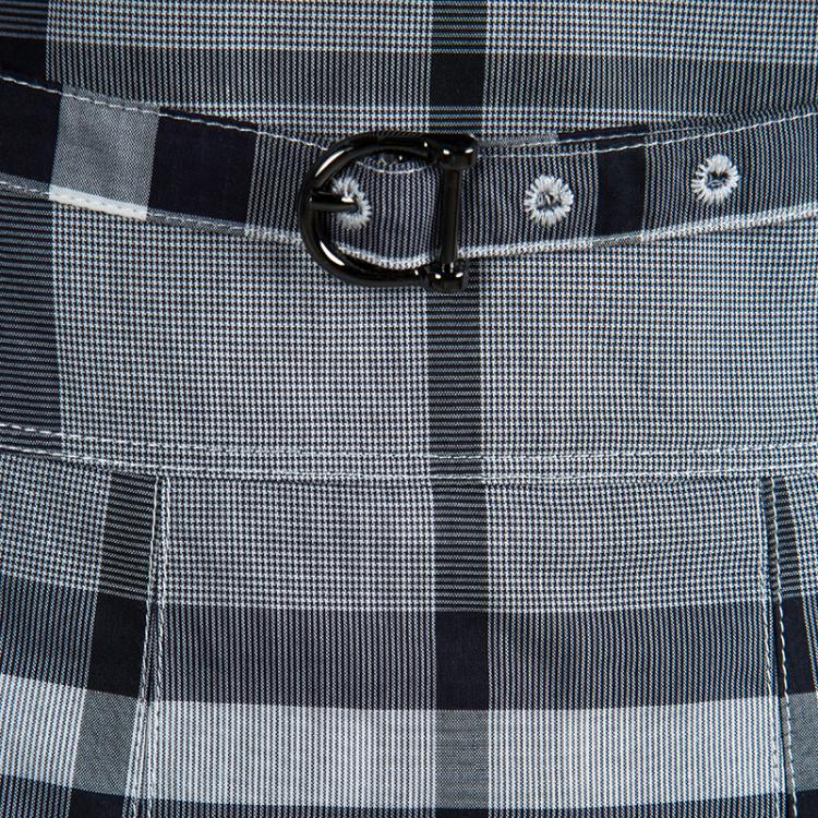 Pre Owned Burberry Grey Nova Check Cotton Pleated Belted Skirt M