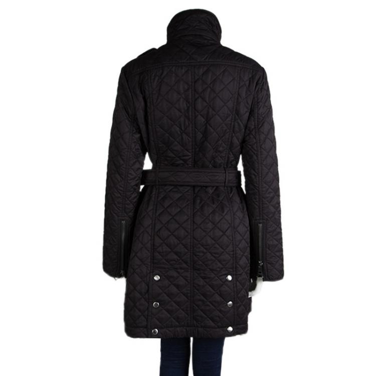 Pre Owned Burberry Black Diamond Quilted Belted Jacket L