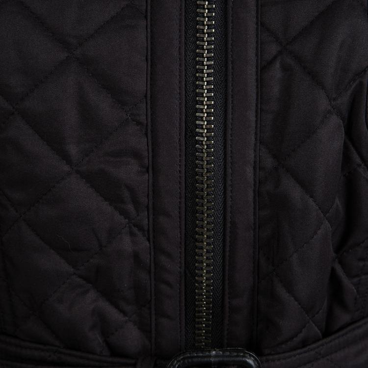Pre Owned Burberry Black Diamond Quilted Belted Jacket L