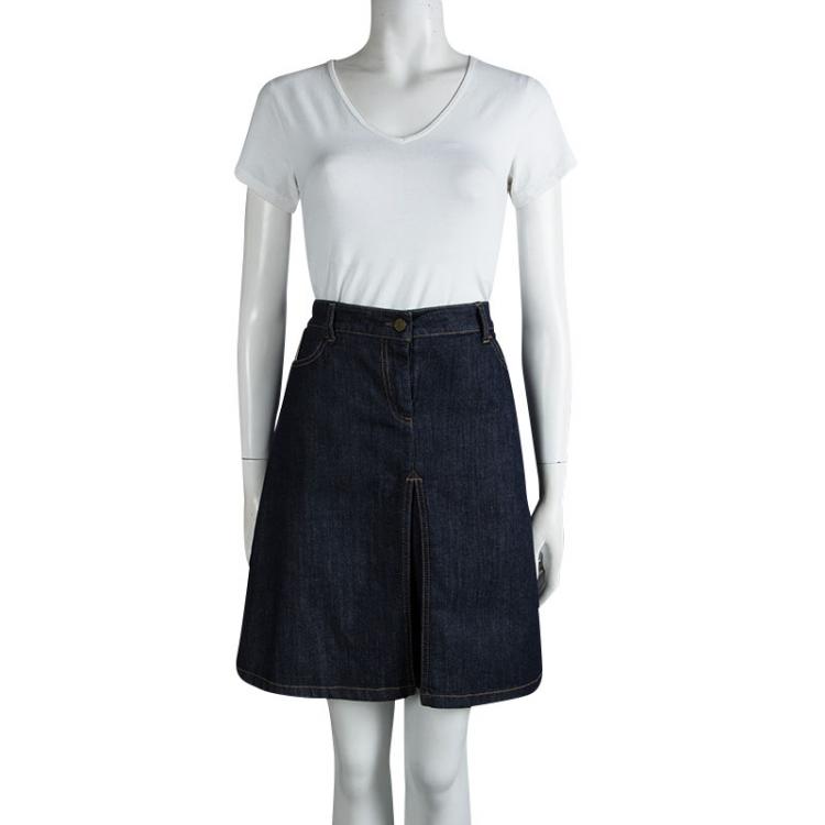 Pre Owned Burberry Indigo Dark Wash Denim Inverted Pleat Skirt S